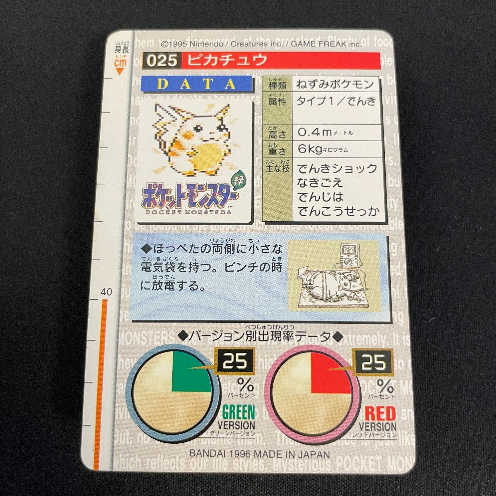 [US seller] Pikachu #25 Carddass 1996 Vending Prism Green